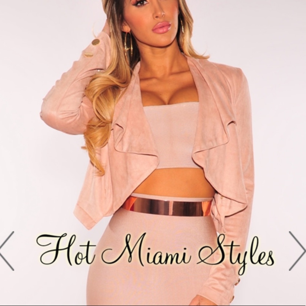 Pink Suede-like Crop Jacket